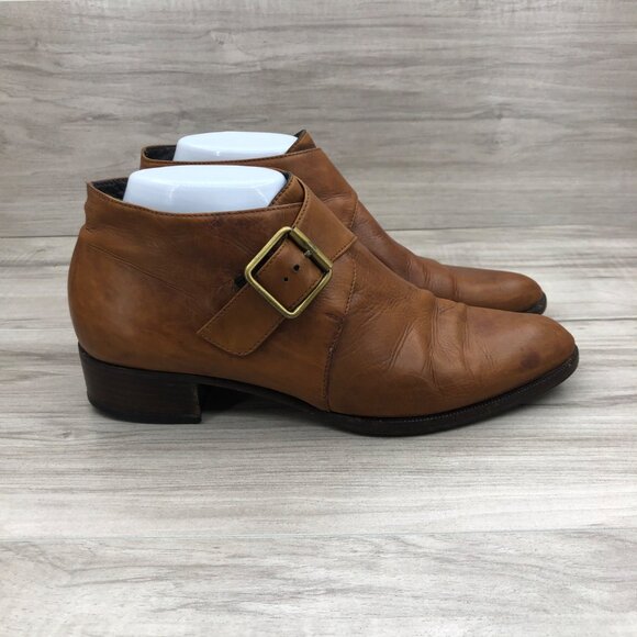 A. Testoni Ankle Boots Women's EU 39 Brown Leather Monk Strap Vintage Booties - Picture 1 of 11